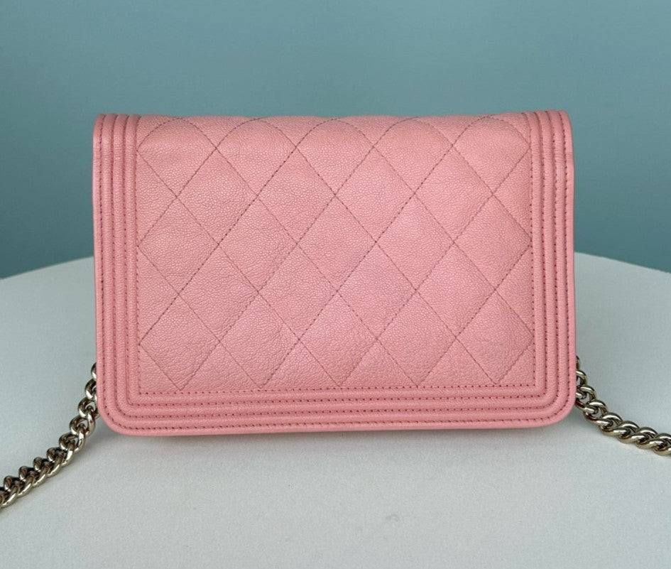 CHANEL Woc Calfskin Diamond Pattern Chain Shoulder bag Crossbody Pink Gold Women