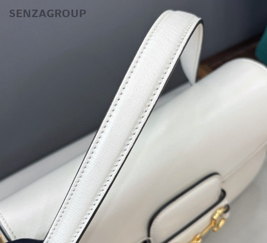 Gucci Horsebit1955 Saddle Chain Shoulder Bag Crossbody White Gold Women Classic