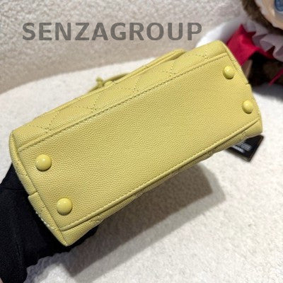 Chanel Calfskin Mini Coco Handle Yellow Handbag Chain Strap Crossbody