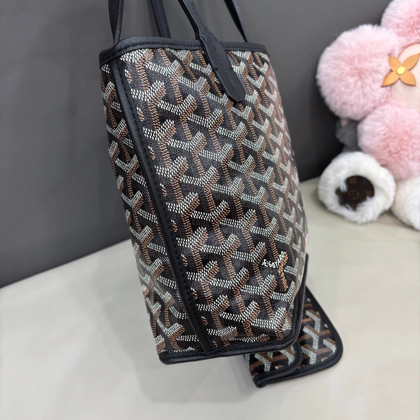 Goyard Anjou Tote Mini Top Handle Shoulder Bag Black Silver Women Classic