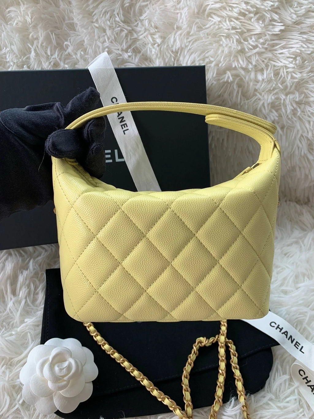 CHANEL Yellow Grained Leather Lunch Box Bag For Women