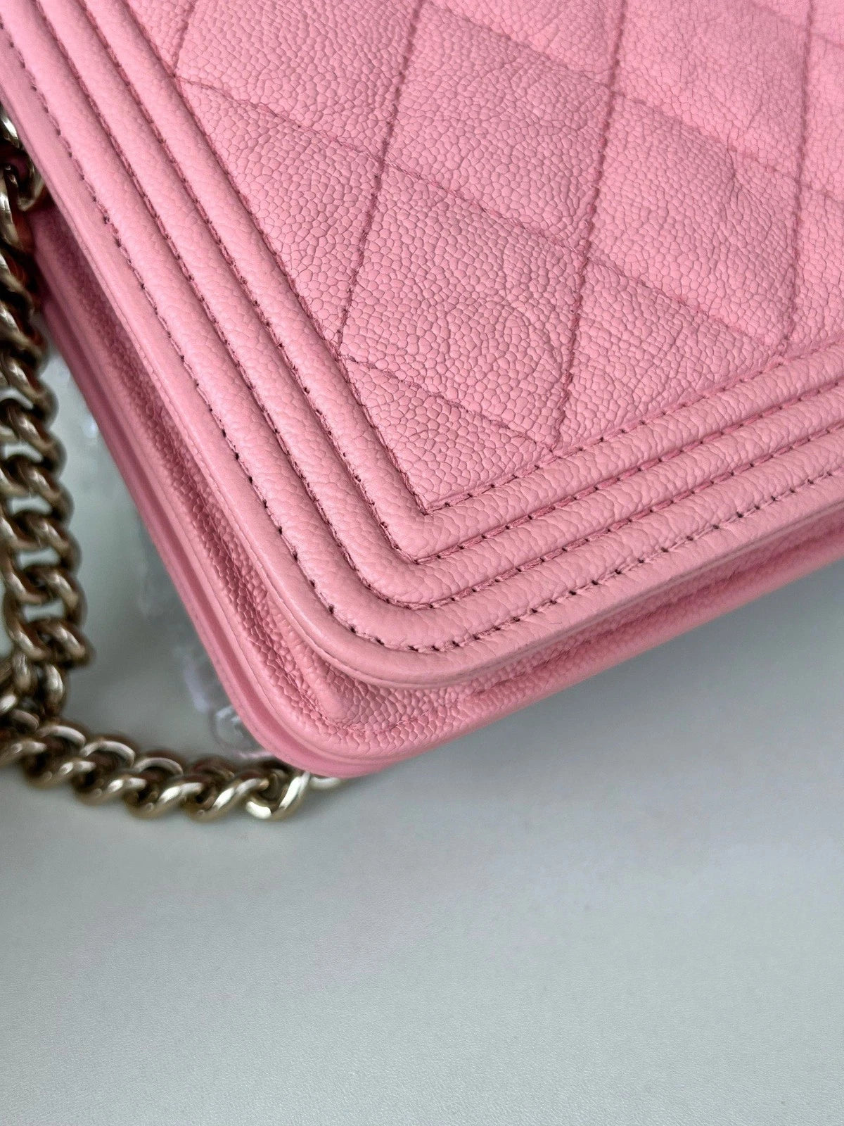Chanel Leboy WOC Chain Calfskin Shoulder Crossbody Pink Silver Women Classic