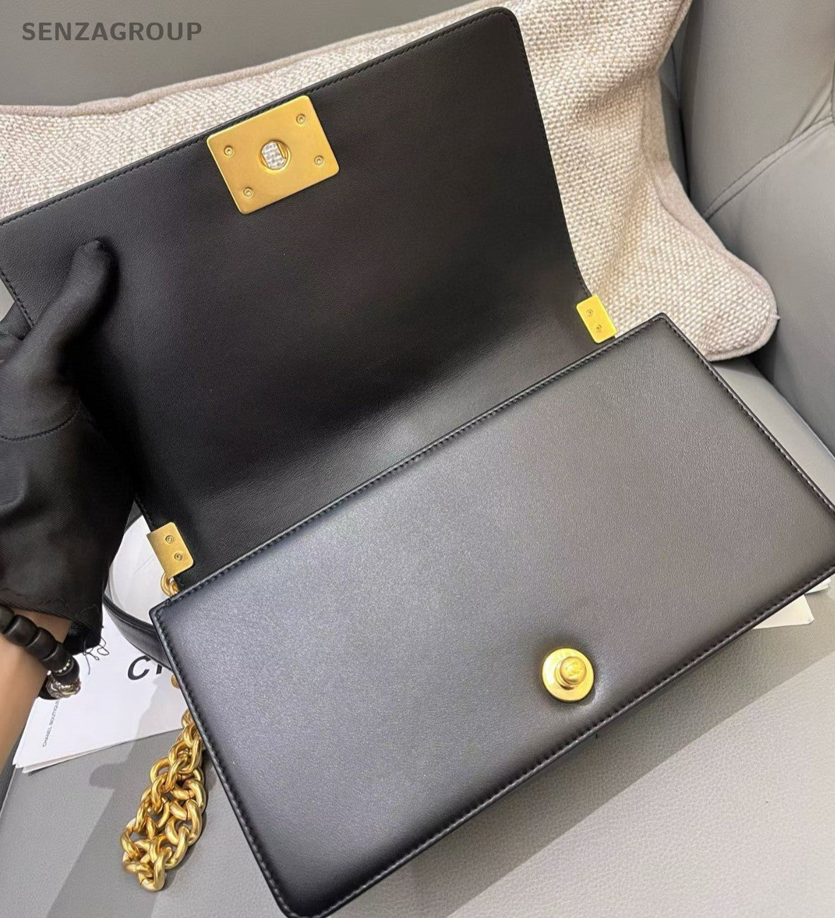 Chanel Leboy MM Chain Diamond Shoulder Bag Black Gold Women Classic Designer