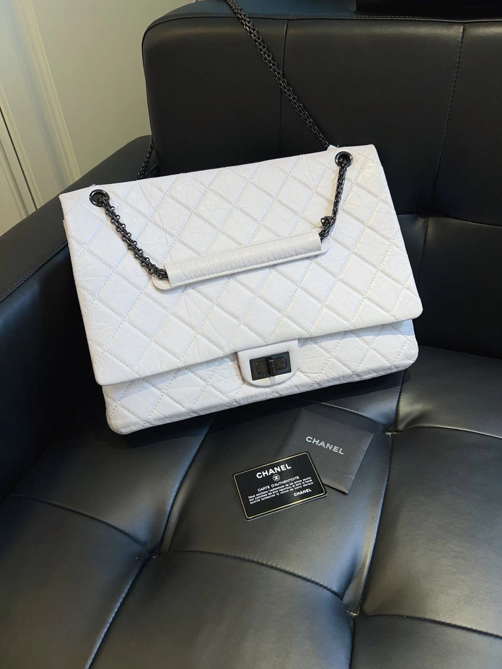 Chanel 2.55 Calfskin Chain GM Shoulder Bag So Black Used Women Classic Diamond