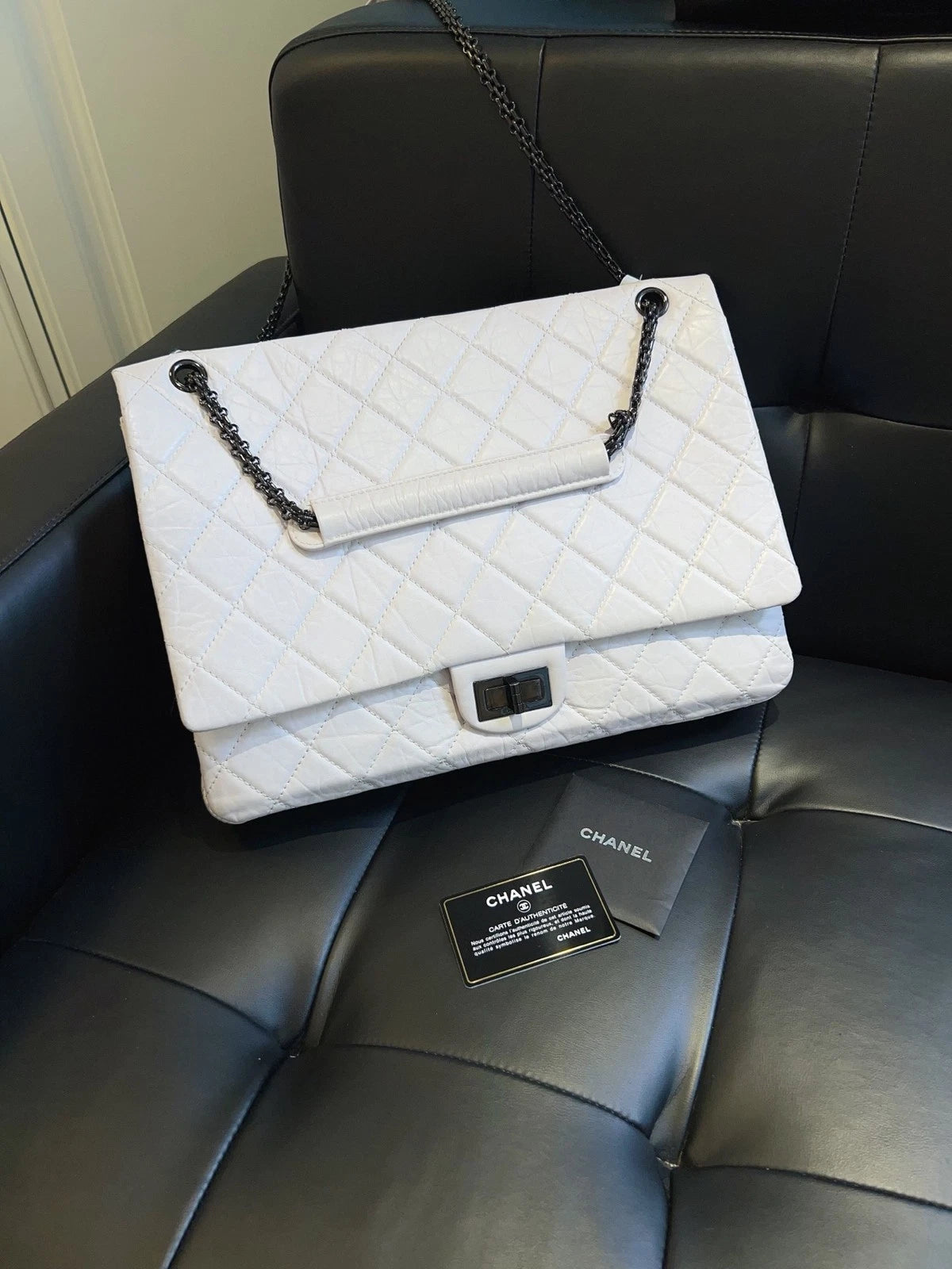 Chanel 2.55 Calfskin Chain GM Shoulder Bag So Black Used Women Classic Diamond