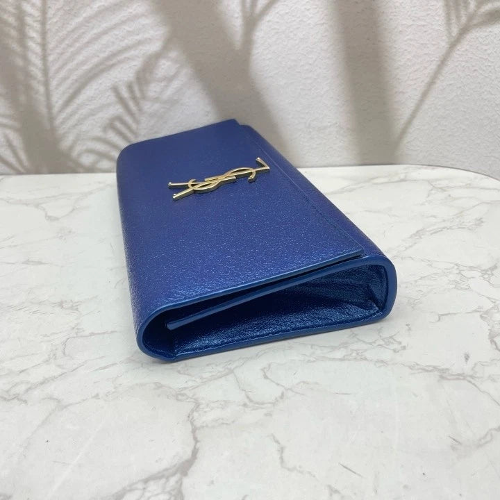 Saint Laurent Kate Blue Leather Long Clutch Evening Bag For Women
