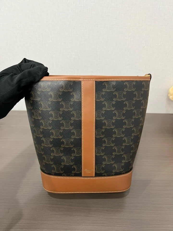 Authentic Celine Monogram Canvas Small Bucket Bag For Women