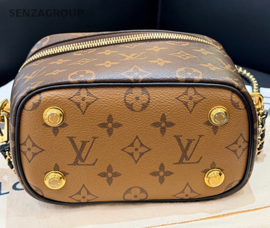 Louis Vuitton Vanity Monogram Chain Crossbody Brown Gold Women Classic
