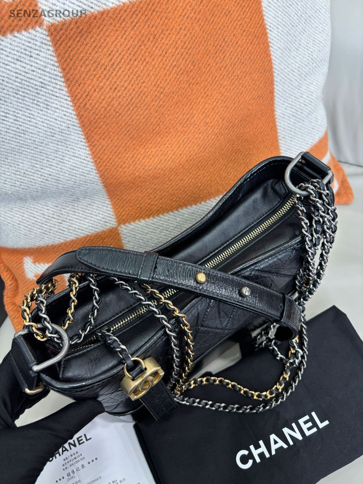 CHANEL Gabrielle MM Diamond Pattern Chain Shoulder bag Crossbody Black Gold