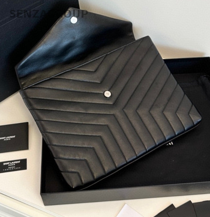YSL Saint Laurent Loulou Handbag Black Silver Clutch Women Almost Brand NEW