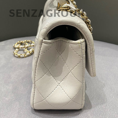 Chanel Mini Classic Flap Bag Quilted White Gold Chain Shoulder Bag