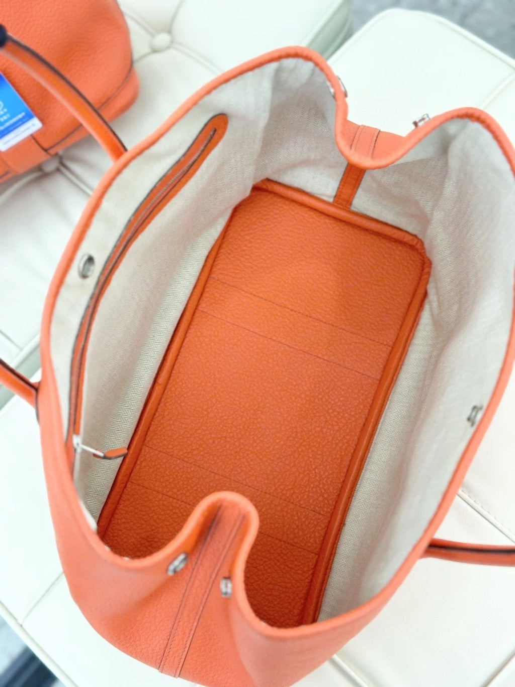 Hermes Garden Party 36 Tote Calfskin Top Handle Bag Orange Women S
