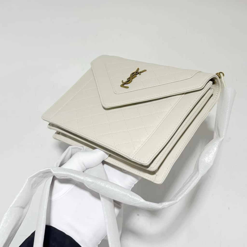 Saint Laurent Gaby PM Lambskin Shoulder Crossbody Bag White Gold Women