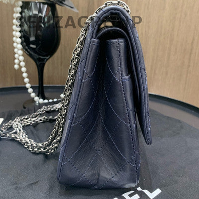 Chanel Blue Quilted Medium Flap Bag Silver Hardware Classic Women's
