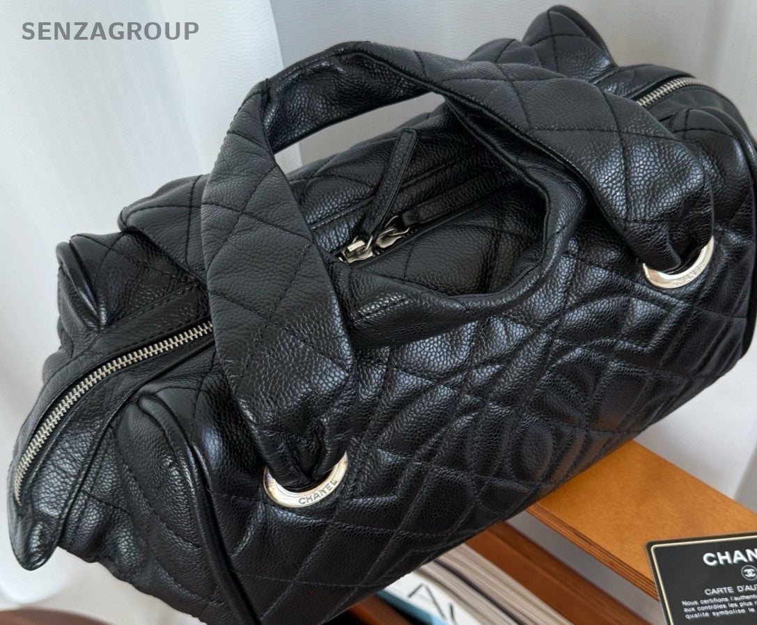 Chanel Caviar Bowling Top Hadle Shoulder Bag Black Women