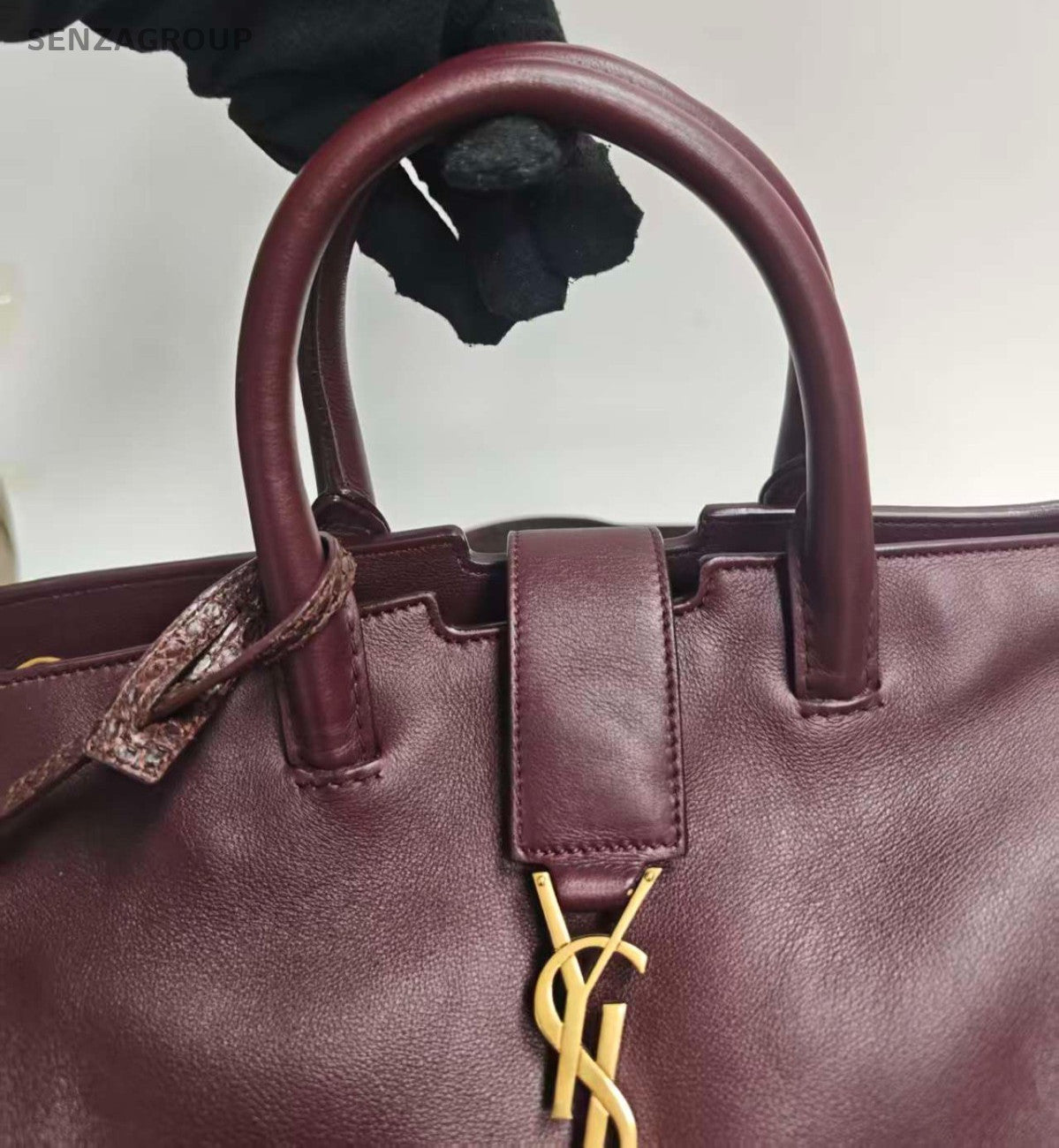 Saint Laurent Snakeskin 2Way Top Handle Bag Crossbody Red Gold Women Classic
