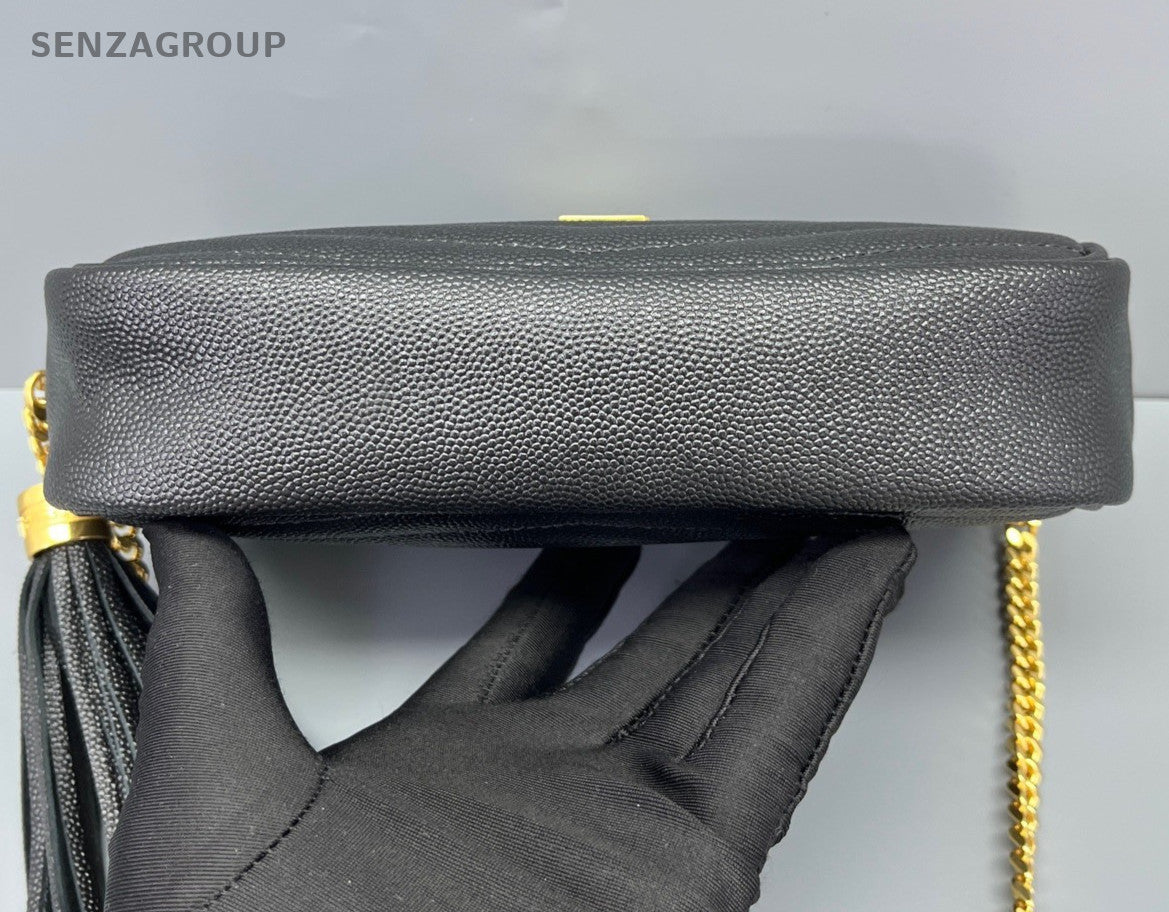 Saint Laurent Tassel Chain Shoulder Bag Crossbody Black Gold Women Classic