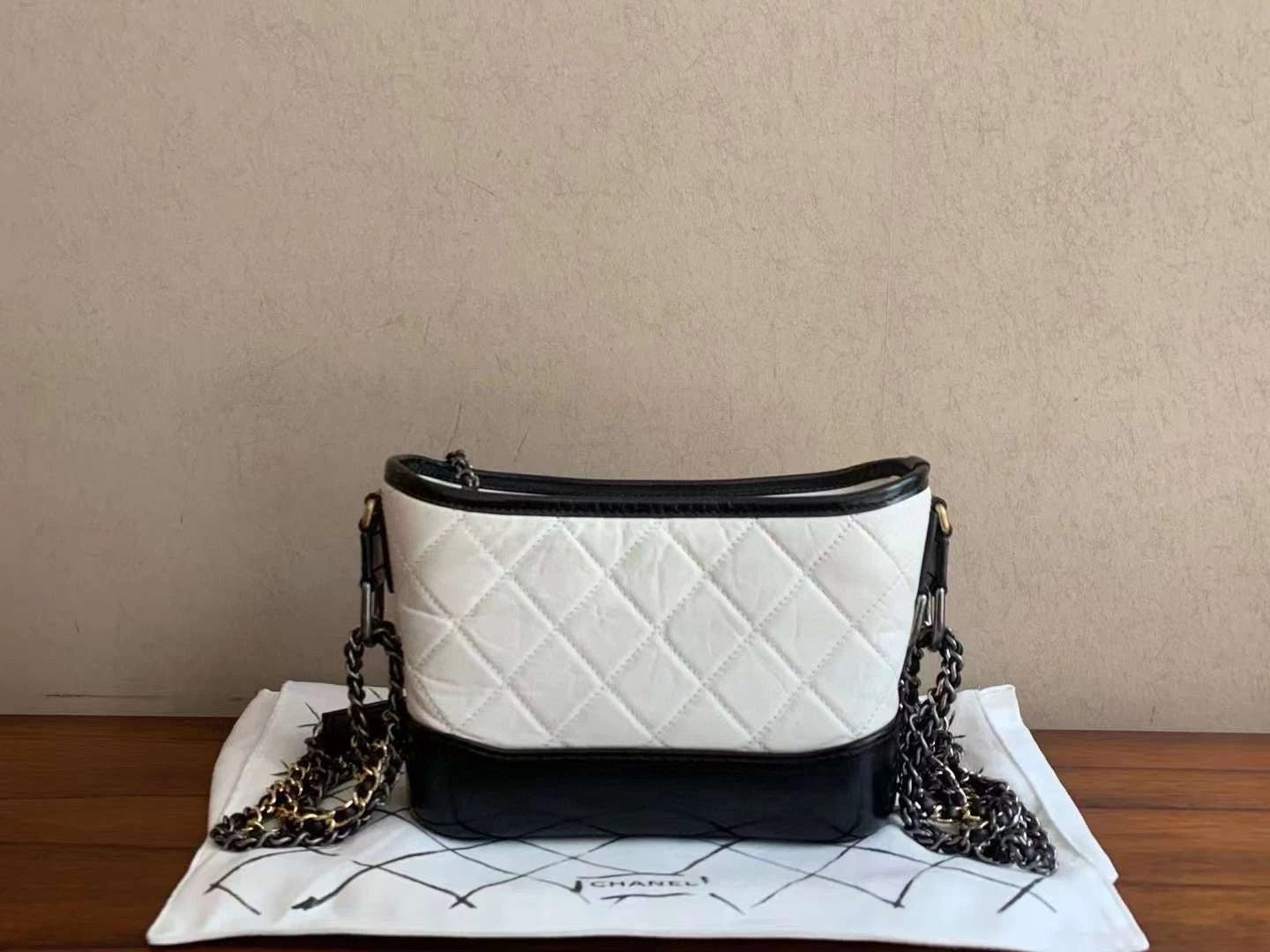 Chanel Gabrielle PM Chain Shoulder Bag Crossbody White Gold Women