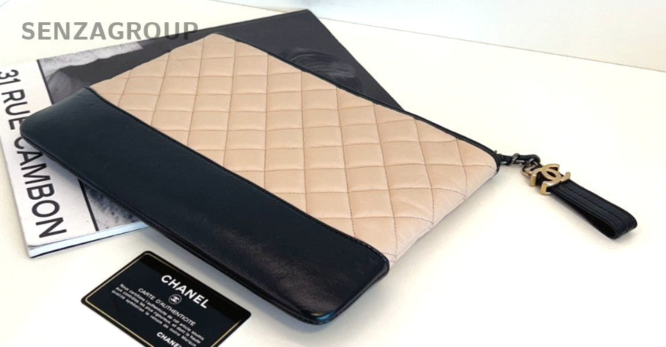 CHANEL Clutch Handbag Diamond pattern Milk tea color Women
