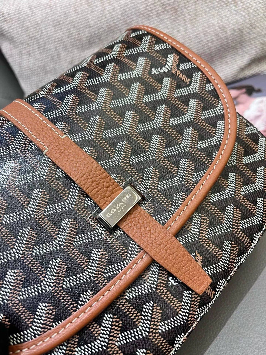 Goyard Belvedere Canvas PM Shoulder Crossbody Black Brown Silver Excellent