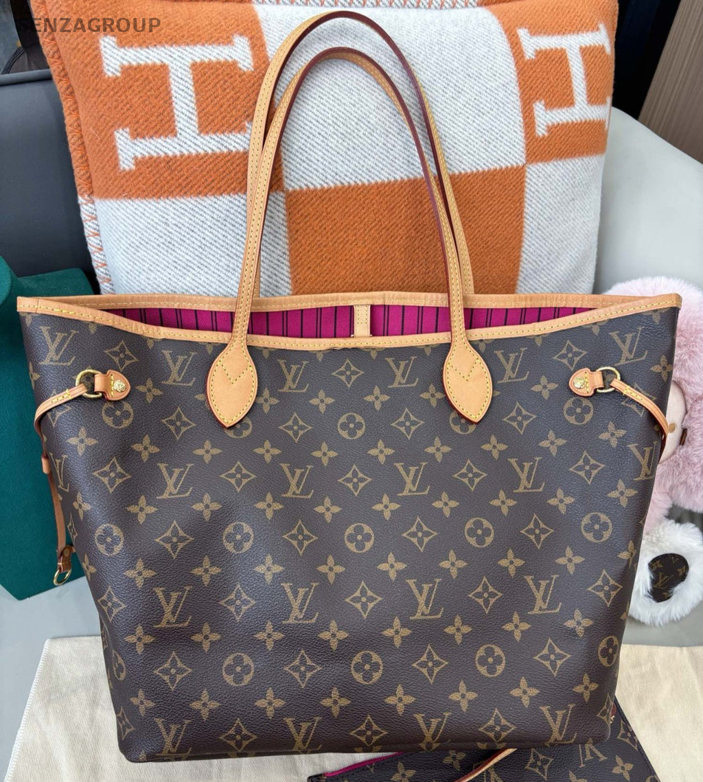 Louis Vuitton Neverfull MM Monogram Shoulder Bag Brown Gold Women Classic