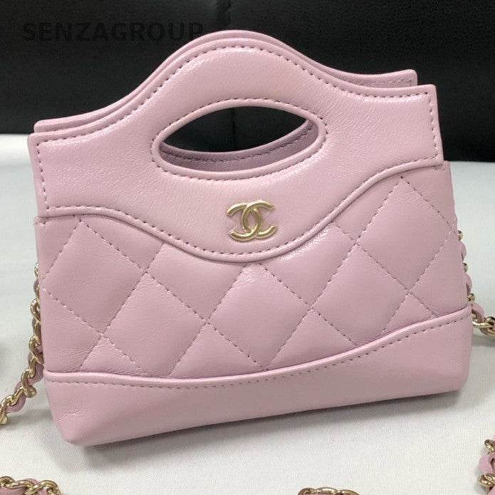 Chanel Diamond Mini Handbag Chain Shoulder Bag Crossbody Pink Gold Women Classic