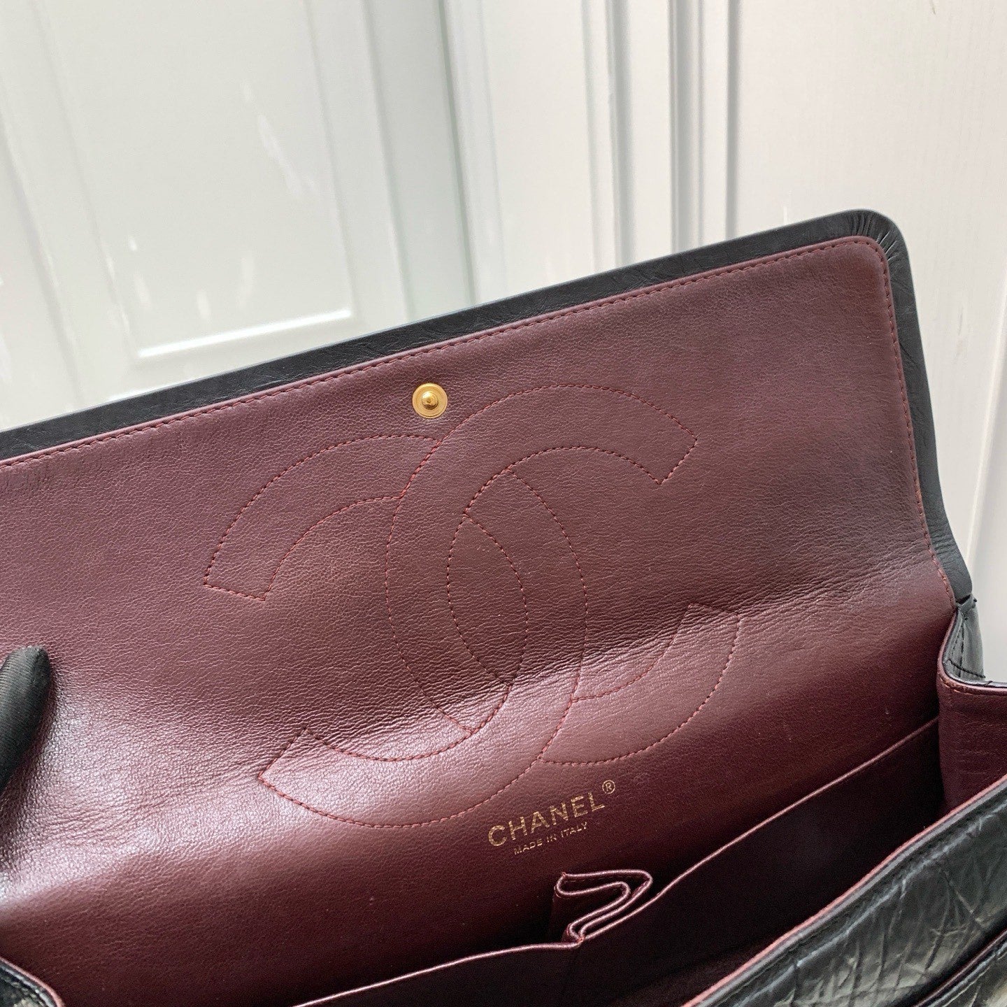 CHANEL 2.55 Diamond Pattern Chain Shoulder bag Black Gold Women
