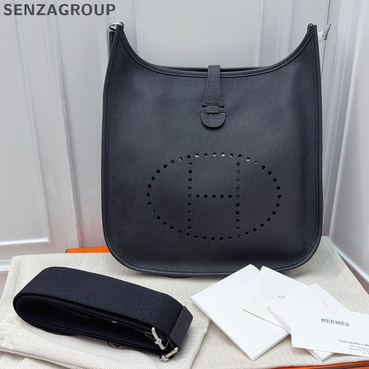 Hermes Evelyne29 Epsom Shoulder Bag Crossbody Black Silver Women Classic
