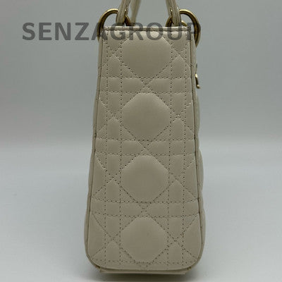 Dior Lady Dior Bag Cannage Lambskin Shoulder Crossbody Handbag White Gold
