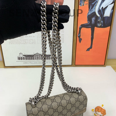 GUCCI Dionysus Small Brown Silver Chain Shoulder Crossbody Bag Women