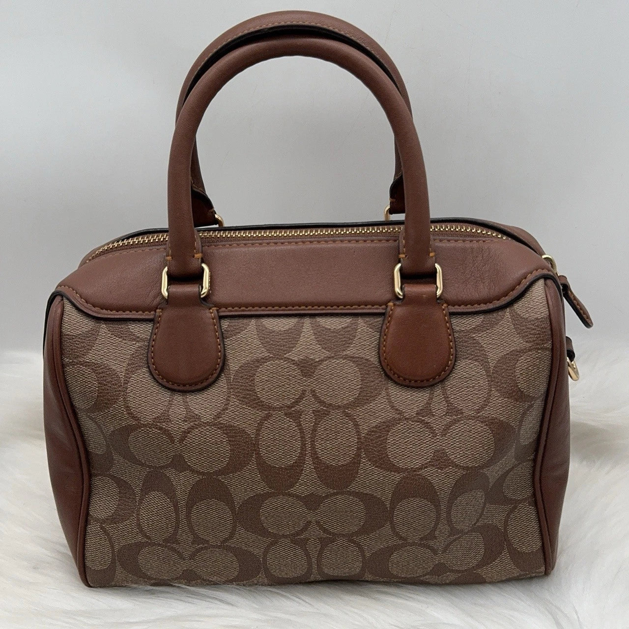 Coach Brown Signature Boston Crossbody Handbag Shoulder Bag For Women