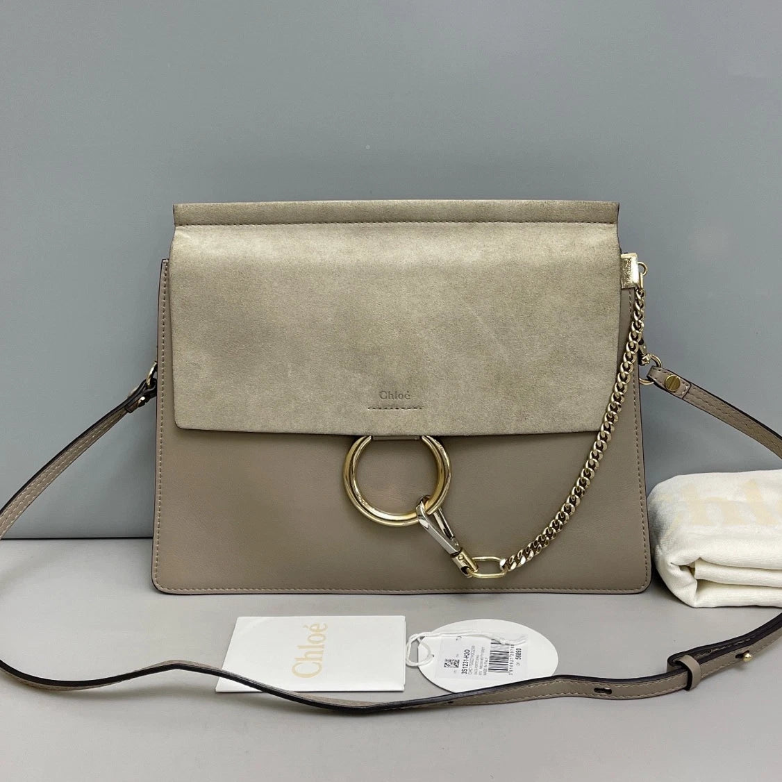 Chloe Faye GM Shoulder Bag Crossbody Gray Silver Women Classic