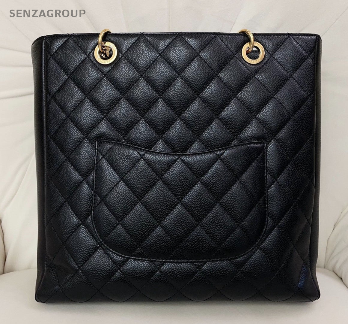 Chanel PST Diamond Calfskin Chain Shoulder Bag Black Gold Used Women Classic