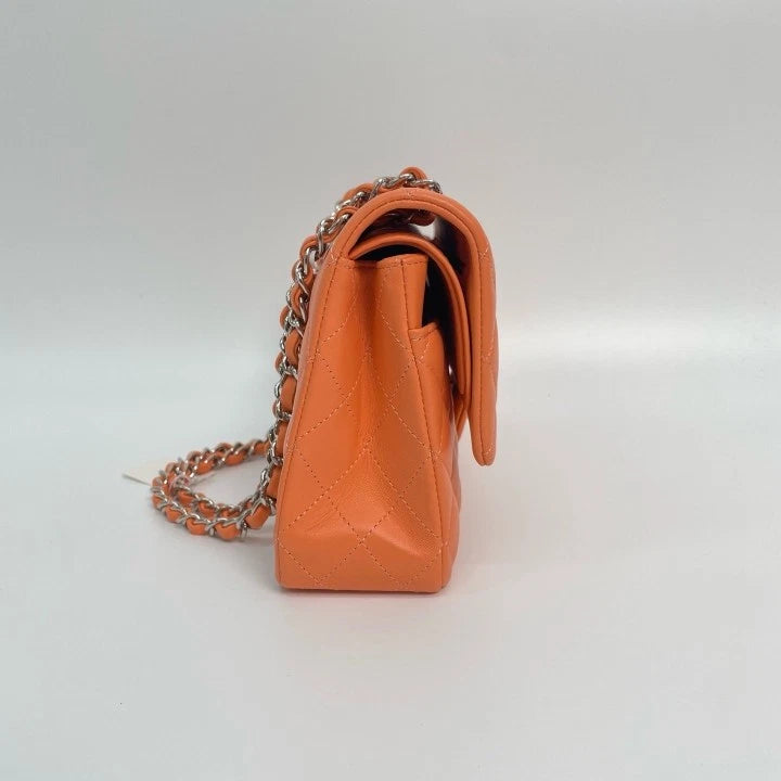 CHANEL Classic Flap Orange Lamskin Medium Shoulder Bag For Women