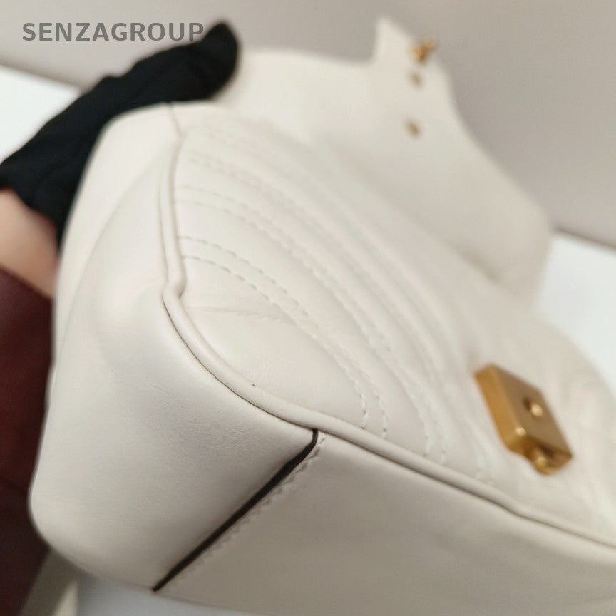 Gucci Marmont22 Chain Shoulder Bag Crossbody White Gold Women Classic Fashion