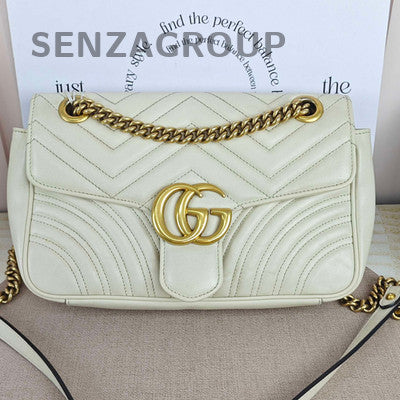 Gucci Marmont 26 White Gold Chain Shoulder Crossbody Bag For Women