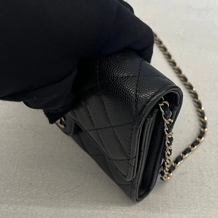 Chanel Classic Flap Calfskin Diamond Gold Chain Black Shoulder Bag Crossbody