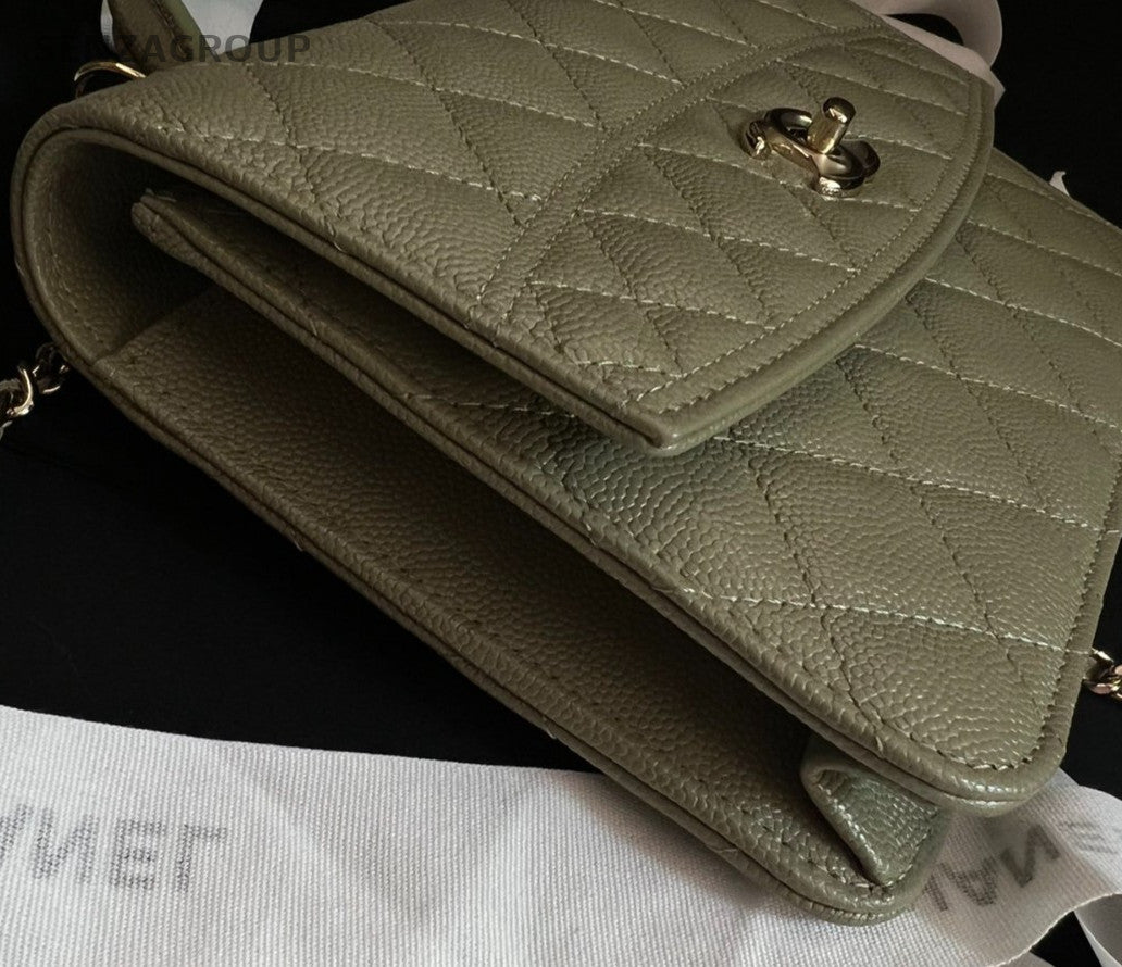 Chanel 25C Diamond Top Handle Bag Chain Crossbody Green Gold  Women Classic