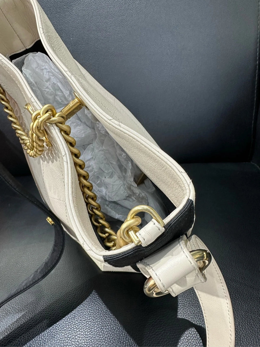 Authentic CHANEL Canvas Emblem Hobo Shoulder Bag Beige For Women