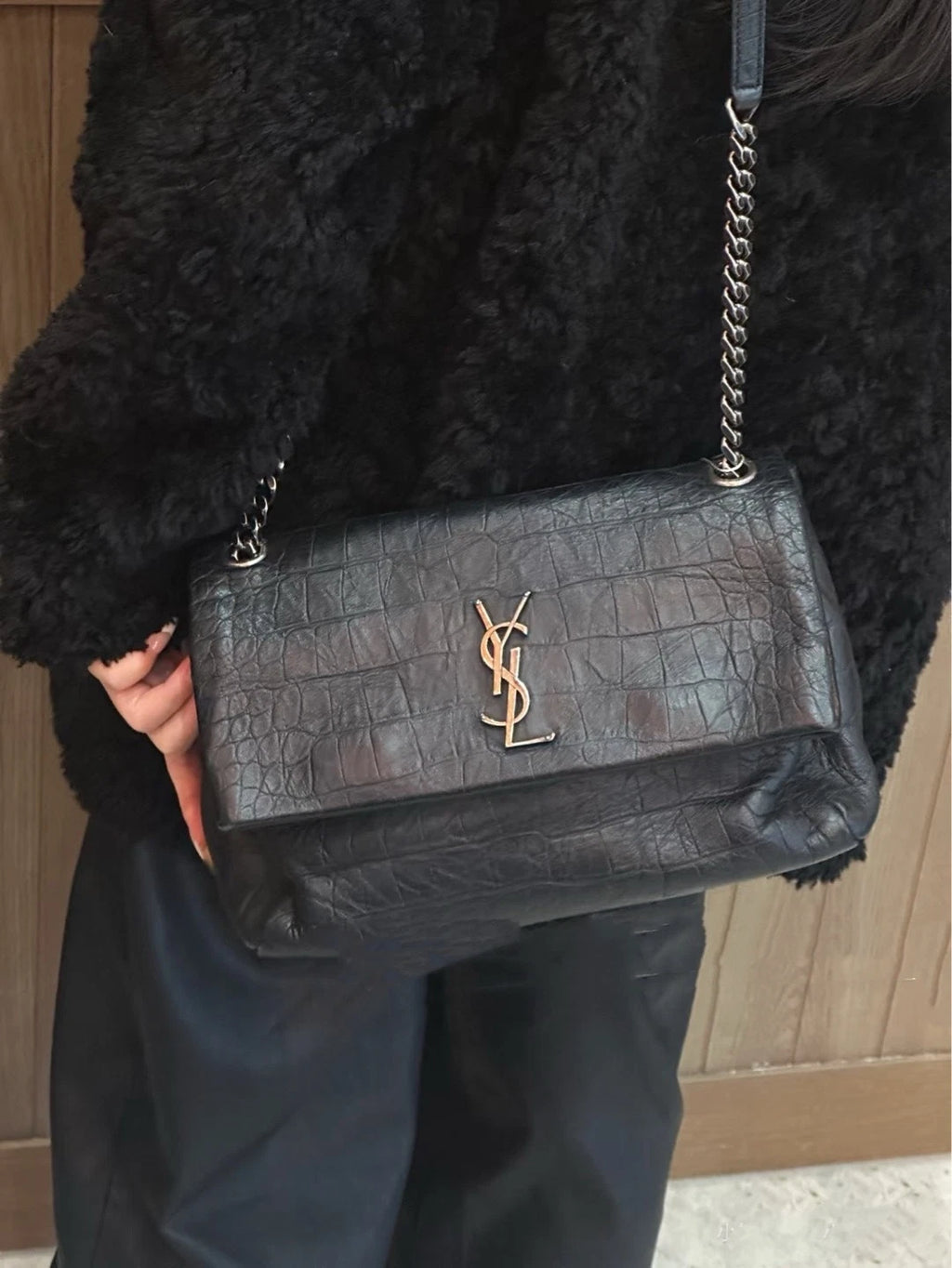 YSL Hollywood Black Calfskin Shoulder Crossbody Bag For Women