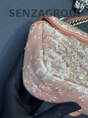 Gucci Marmont 22 Orange Sequin Chain Shoulder Bag Silver Hardware