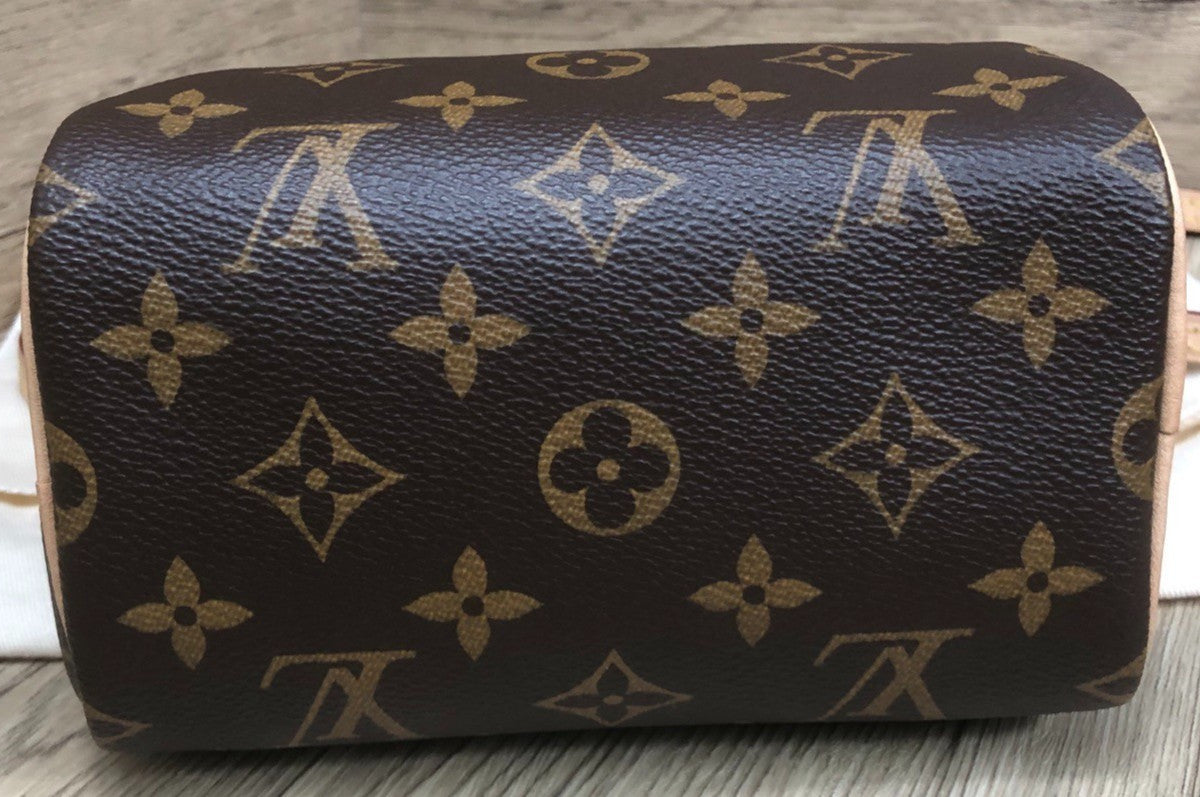 Louis Vuitton Speedy Nano Monogram Shoulder Bag Crossbody Brown Gold Used Women