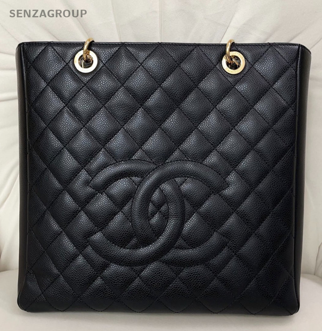 Chanel GST Chain Calfskin Shoulder Bag Black Gold Used Women Diamond Classic