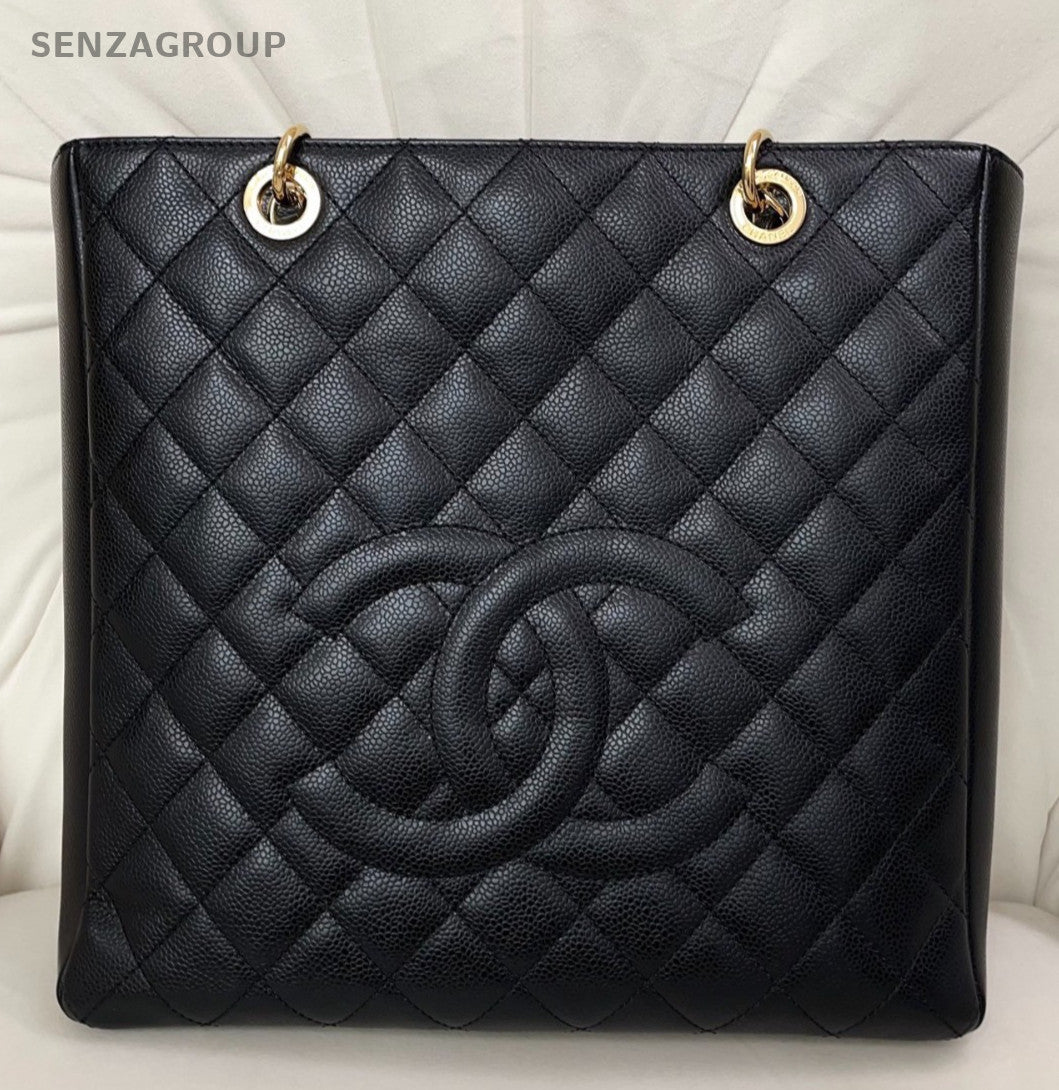 Chanel GST Chain Calfskin Shoulder Bag Black Gold Used Women Diamond Classic