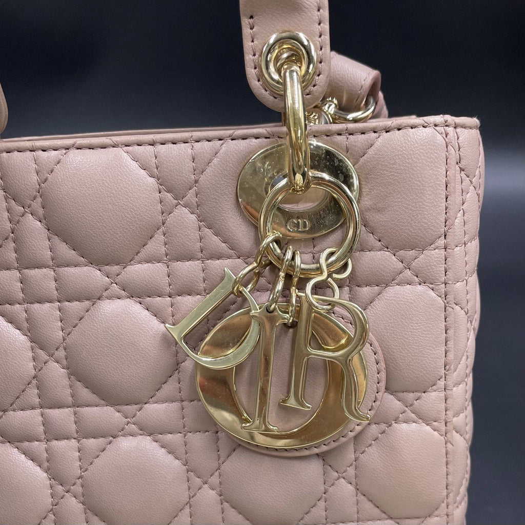 Christian Dior Lady Dior Cannage Top Handle Crossbody Pink Gold Women Classic