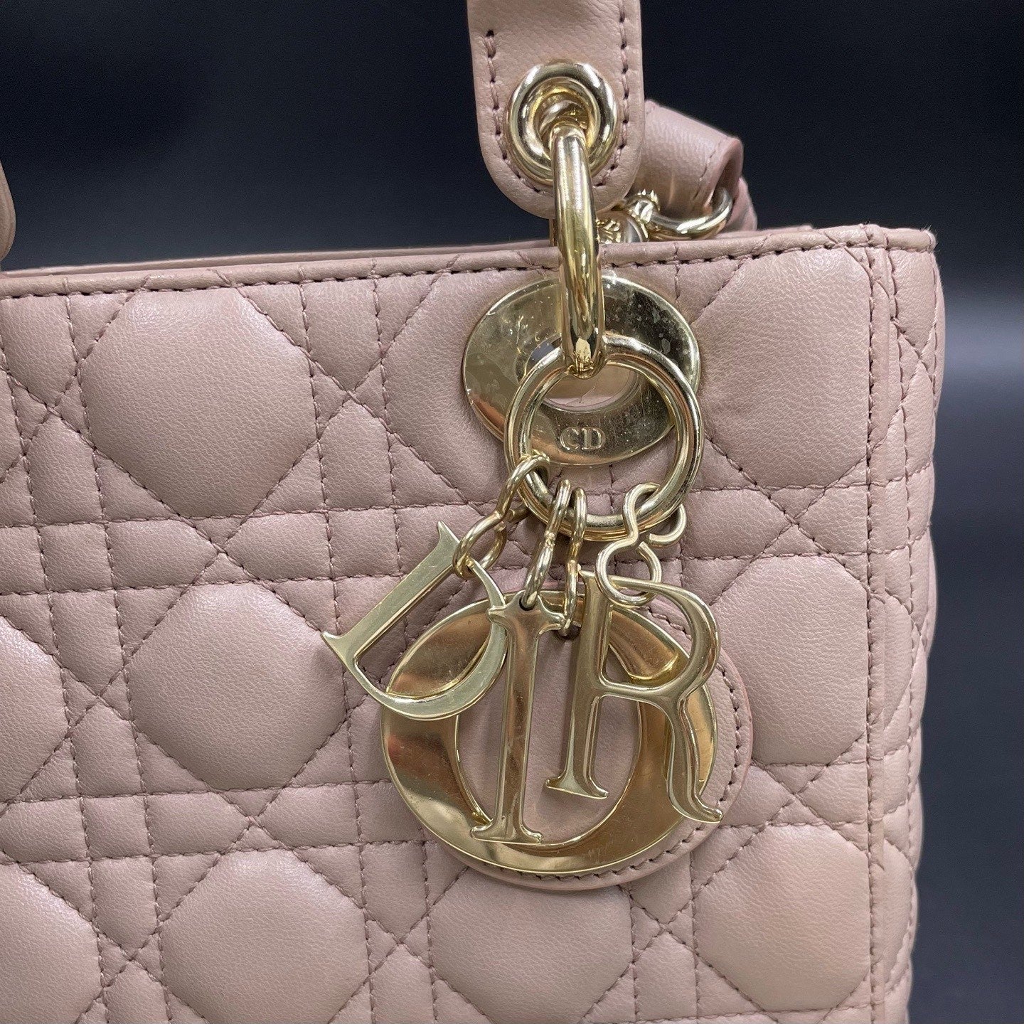 Christian Dior Lady Dior Cannage Top Handle Crossbody Pink Gold Women Classic