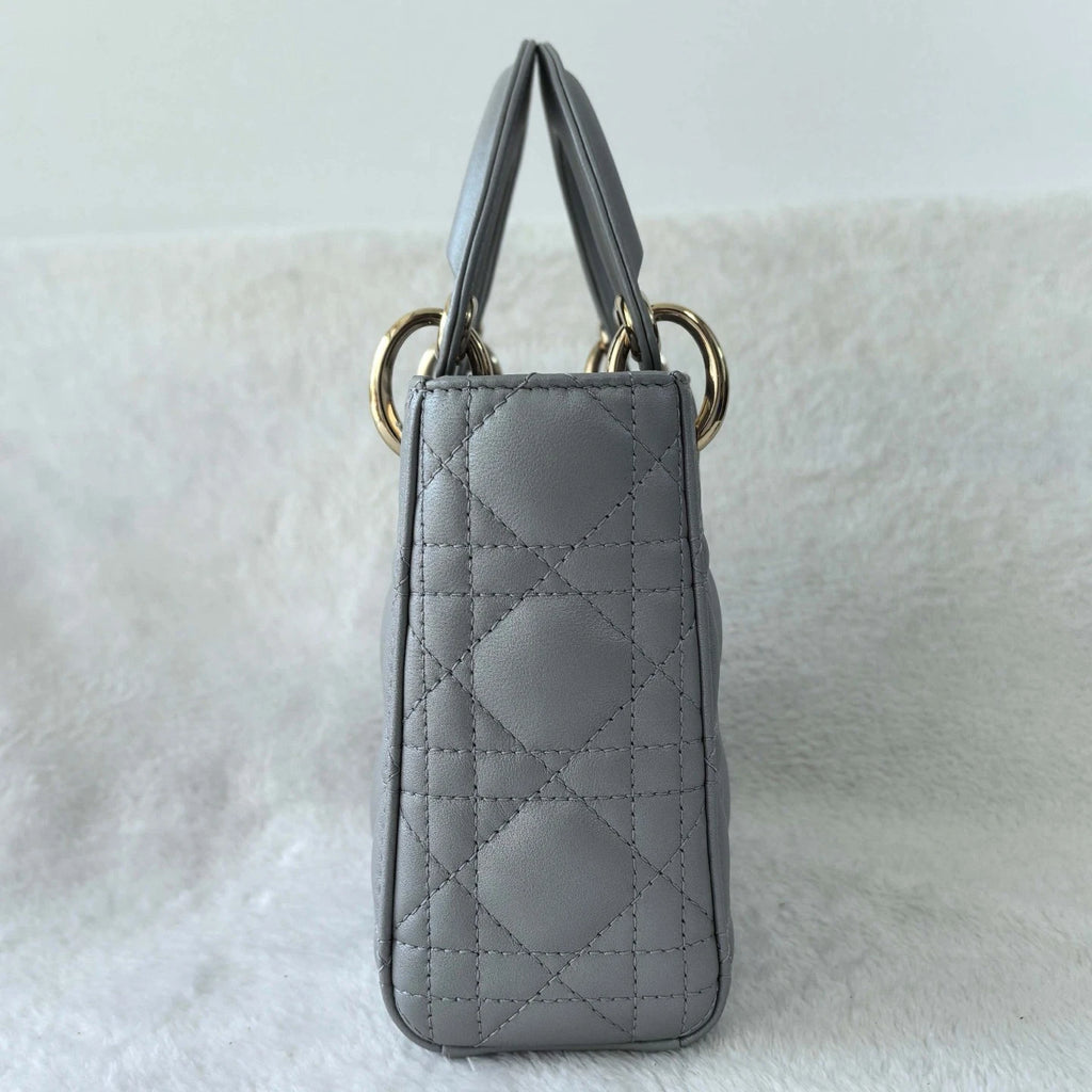 Dior Lady Dior Lambskin Gray Crossbody Top Handle Excellent
