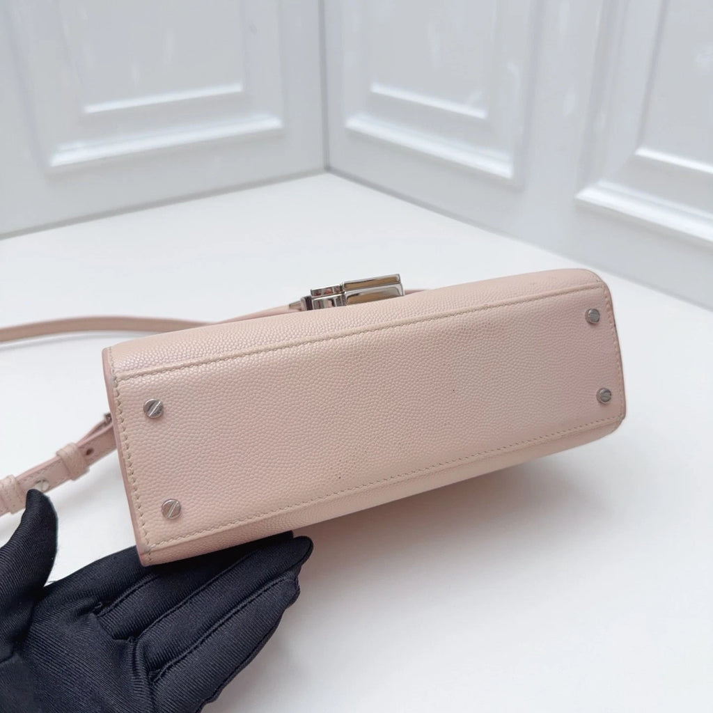 Saint Laurent Cassandra Calfskin Top Handle Crossbody Bag Pink Women Classic