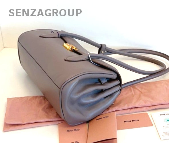 Miumiu Hobo Elephant Gray Top Handle Shoulder Handbag Women Brand NEW