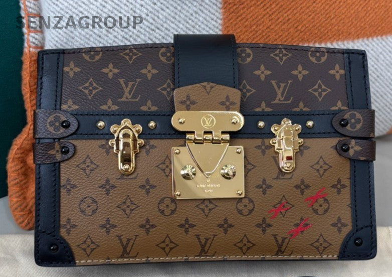 Louis Vuitton Trunk Monogram Clutch Shoulder Bag Crossbody Brown Gold Women
